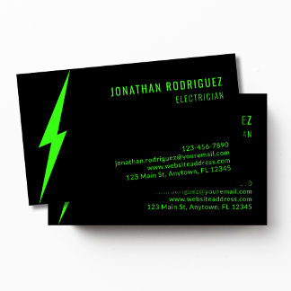 Black Neon Green Lighting Bolt Custom Electrician  Business Card