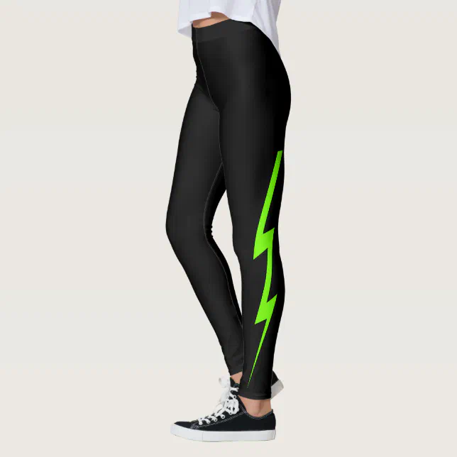 Black Neon Green Lightning Bolt Leggings Zazzle