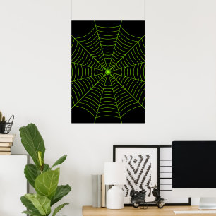 Black neon green spider web Halloween Art Poster