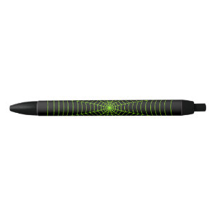 Black neon green spider web Halloween pattern Black Ink Pen