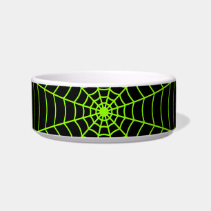 Black neon green spider web Halloween pattern Bowl