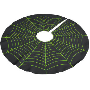 Black neon green spider web Halloween pattern Brushed Polyester Tree Skirt