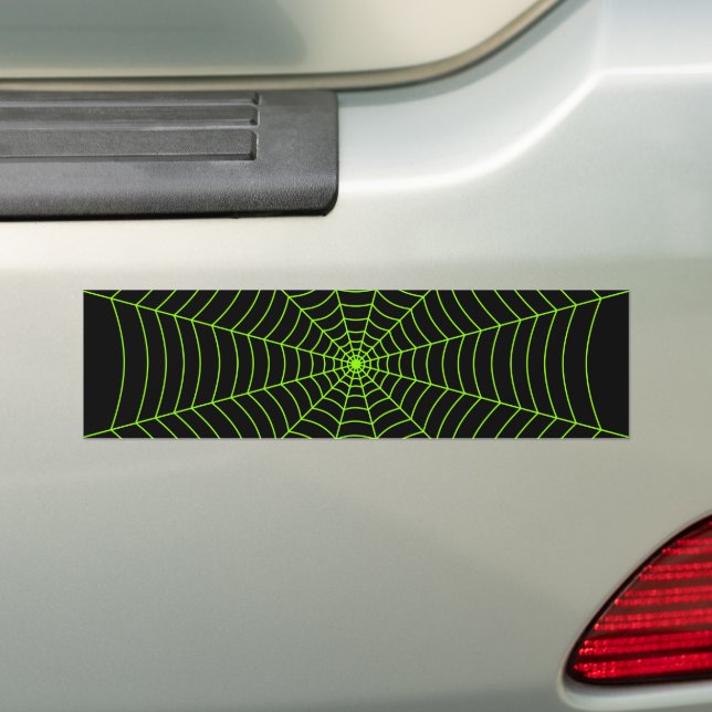 Black neon green spider web Halloween pattern Bumper Sticker (On Car)