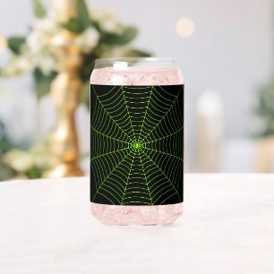 Black neon green spider web Halloween pattern Can Glass