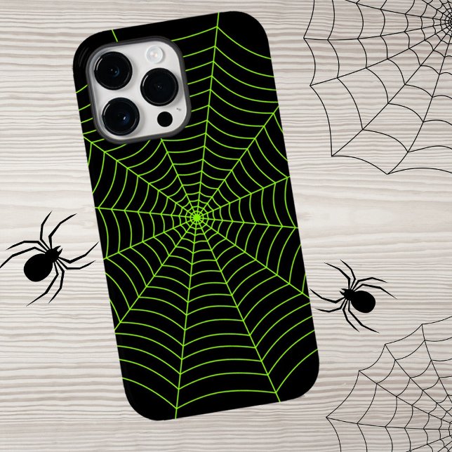 Black neon green spider web Halloween pattern iPhone Case (Protect your phone with fun Halloween spider web iPhone case. In many different colors. )