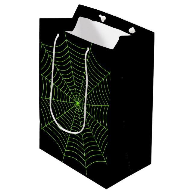 Black neon green spider web Halloween pattern Medium Gift Bag (Front Angled)