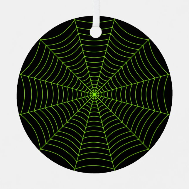 Black neon green spider web Halloween pattern Metal Tree Decoration (Front)