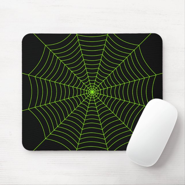 Black neon green spider web Halloween pattern Mouse Mat (With Mouse)