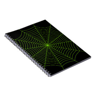 Black neon green spider web Halloween pattern Notebook