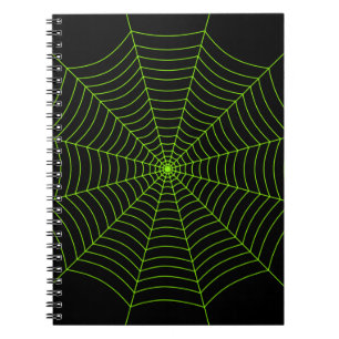 Black neon green spider web Halloween pattern Notebook