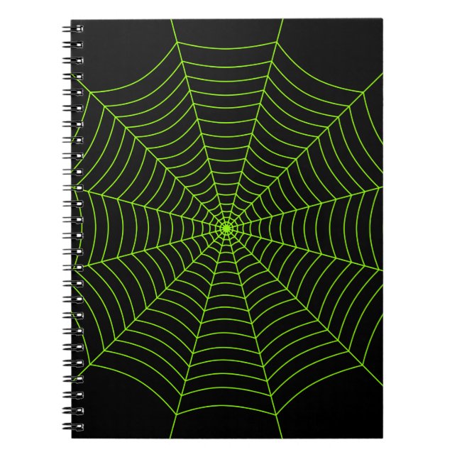 Black neon green spider web Halloween pattern Notebook (Front)