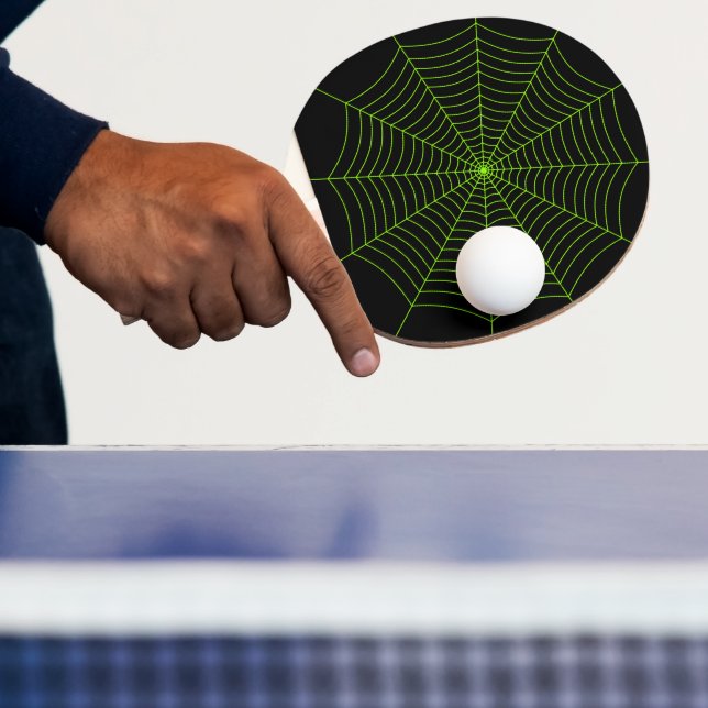 Black neon green spider web Halloween pattern Ping Pong Paddle (Insitu)