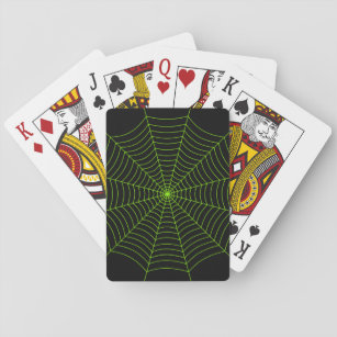 Black neon green spider web Halloween pattern Playing Cards