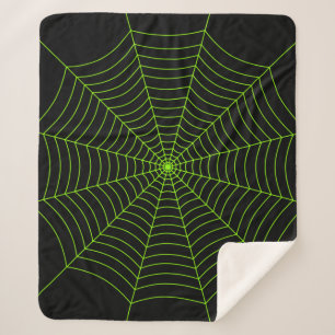 Black neon green spider web Halloween pattern Sherpa Blanket