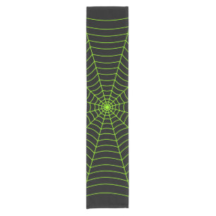 Black neon green spider web Halloween pattern Short Table Runner