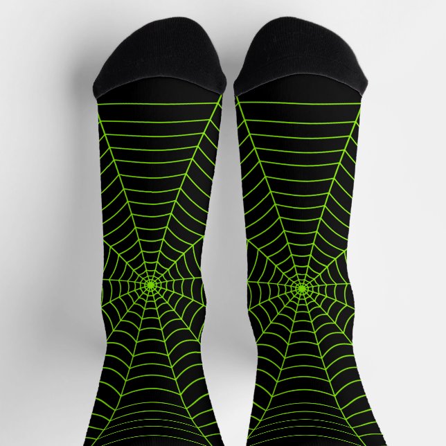 Black neon green spider web Halloween pattern Socks (Top)