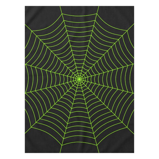 Black neon green spider web Halloween pattern Tablecloth (Front)