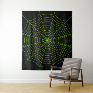 Black neon green spider web Halloween pattern Tapestry