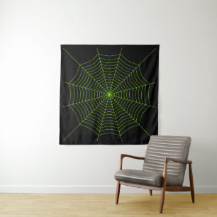 Black neon green spider web Halloween pattern Tapestry