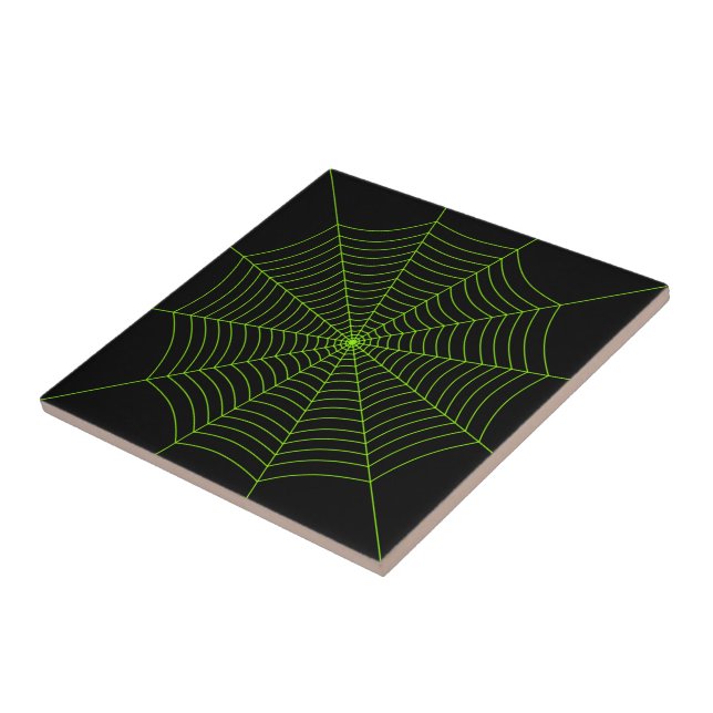 Black neon green spider web Halloween pattern Tile (Side)