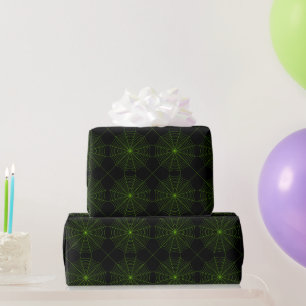 Black neon green spider web Halloween pattern Wrapping Paper