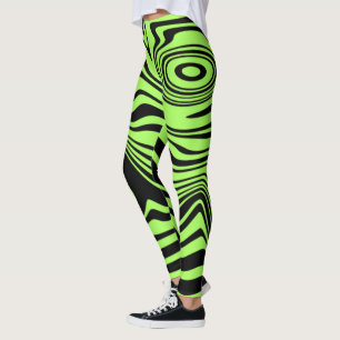 Black Neon Green Wavy Striped Leggings Your Colour