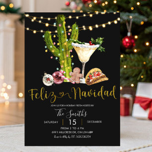 Black Neon Mexican Feliz Navidad Holiday Fiesta Invitation