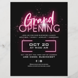 Black Neon Pink Glittery Business Grand Opening Ad Flyer