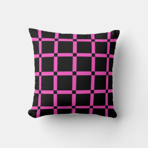 Black & Neon Pink Grid Patern Throw Pillow
