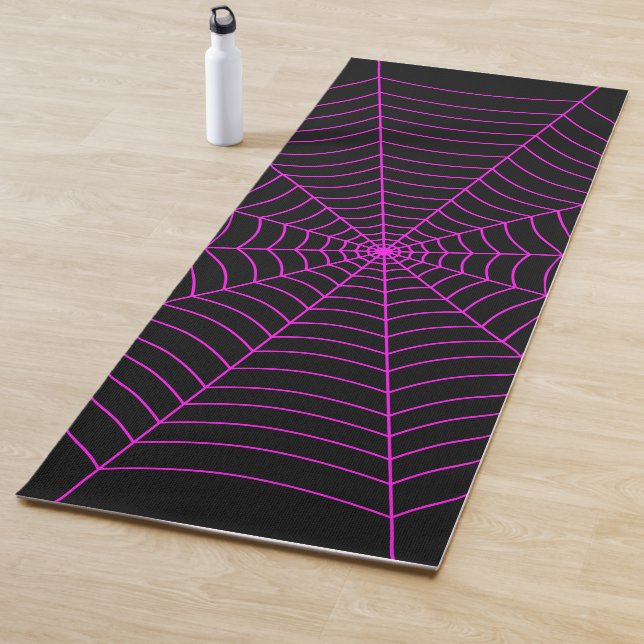 Black neon pink spider web Halloween pattern Yoga Mat (In Situ)