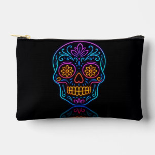 Black, neon sugar skull/day of the dead welcome accessory pouch