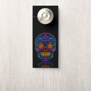 Black, neon sugar skull/day of the dead welcome door hanger
