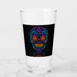 Black, neon sugar skull/day of the dead welcome glass
