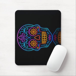 Black, neon sugar skull/day of the dead welcome mouse mat