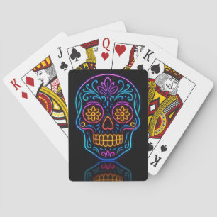 Black, neon sugar skull/day of the dead welcome playing cards