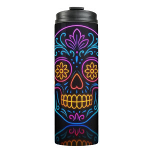 Black, neon sugar skull/day of the dead welcome thermal tumbler