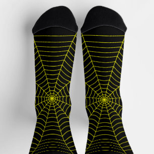 Black neon yellow spider web Halloween pattern Socks