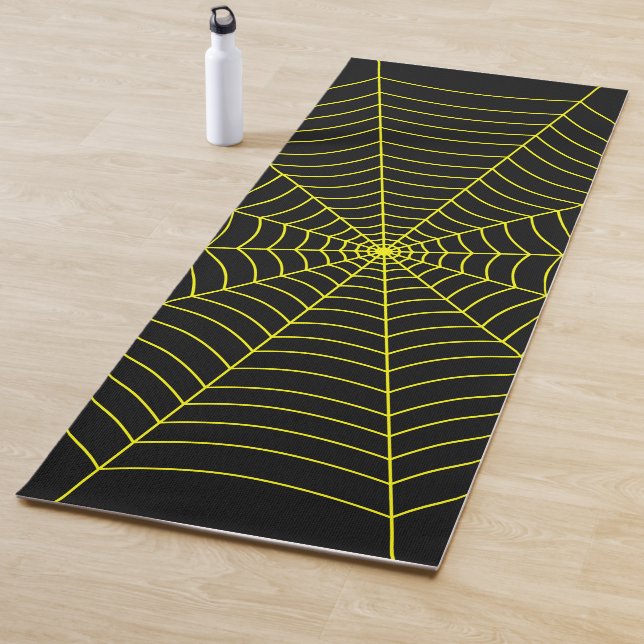 Black neon yellow spider web Halloween pattern Yoga Mat (In Situ)