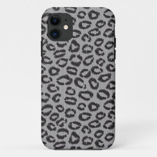 Black net lace with leopard pattern on white iPhone 11 case