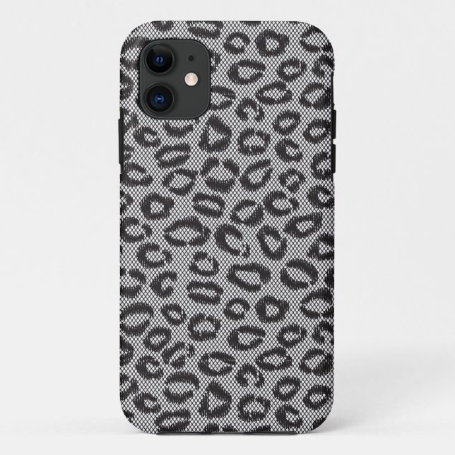 Black net lace with leopard pattern on white Case-Mate iPhone case (Back)