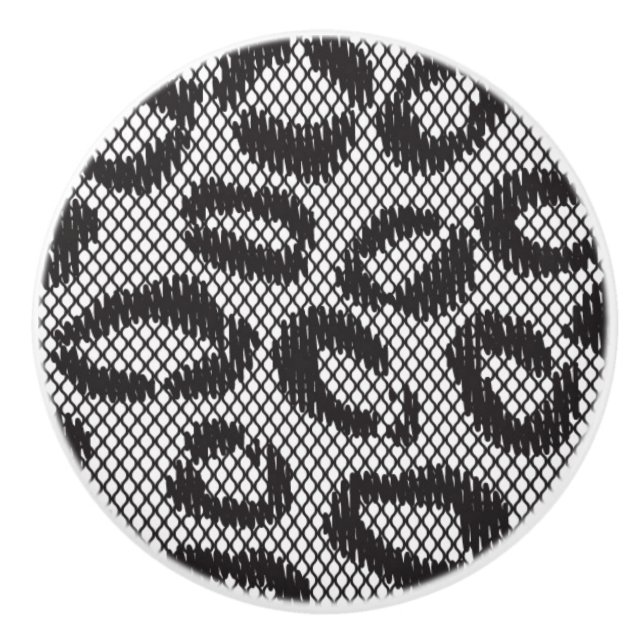 Black net lace with leopard pattern on white ceramic knob (Front)