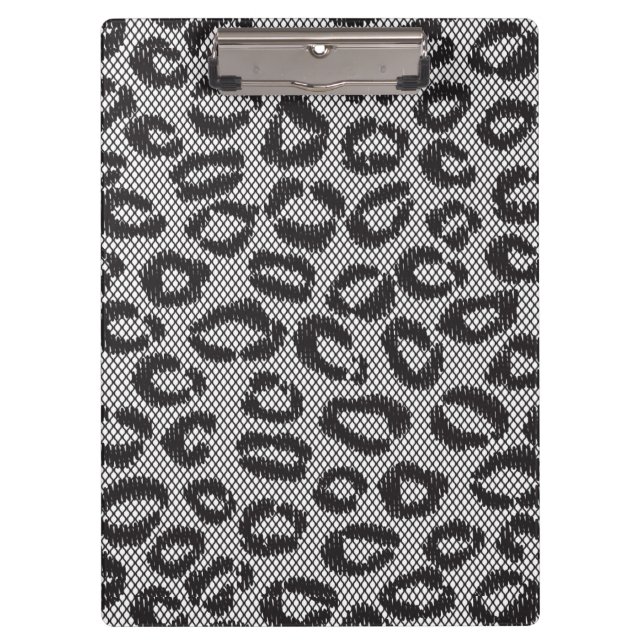 Black net lace with leopard pattern on white clipboard (Front)