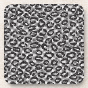 Black net lace with leopard pattern on white coaster