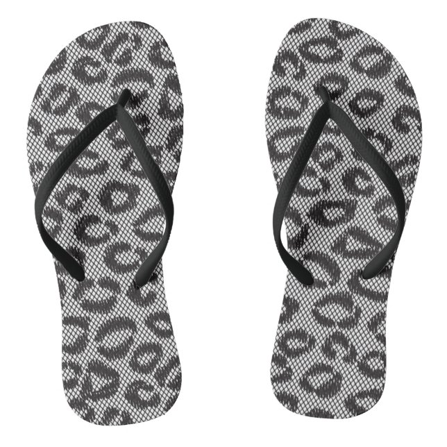 Black net lace with leopard pattern on white flip flops (Footbed)