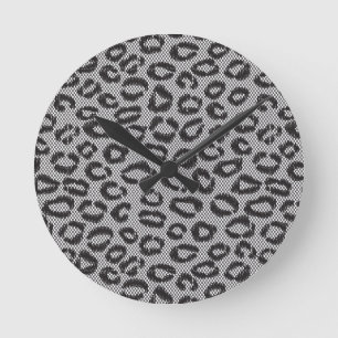 Black net lace with leopard pattern on white round clock
