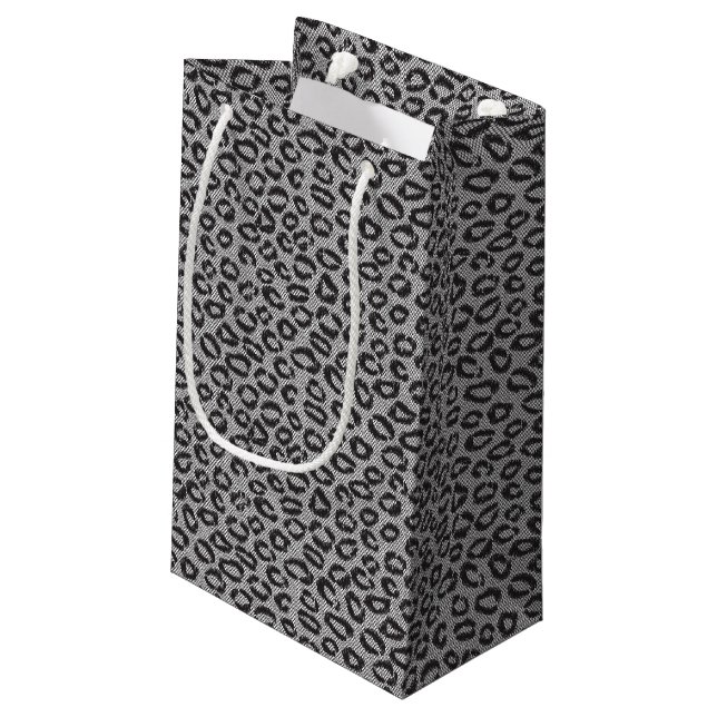 Black net lace with leopard pattern on white small gift bag (Back Angled)