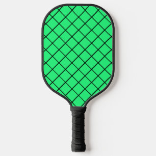 Black net mesh on green pickleball paddle