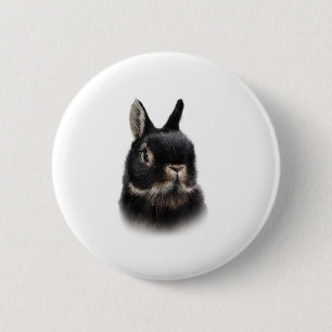 Black Netherland Dwarf Rabbit Bust Women's Unisex  6 Cm Round Badge