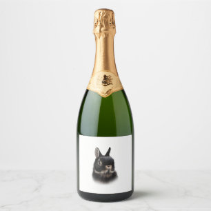 Black Netherland Dwarf Rabbit Bust Women's Unisex  Sparkling Wine Label