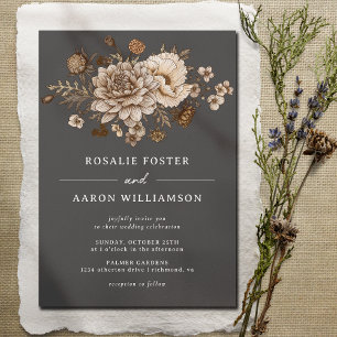 Black & Neutral Floral Dark Moody Boho Wedding Invitation
